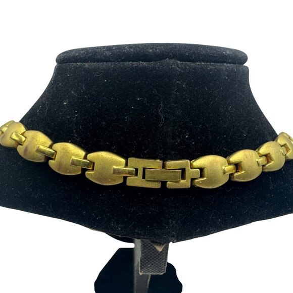 Vintage Gold Plated Chain Necklace Statement Jewelry Matte Chunky Link Design - Picture 4 of 5